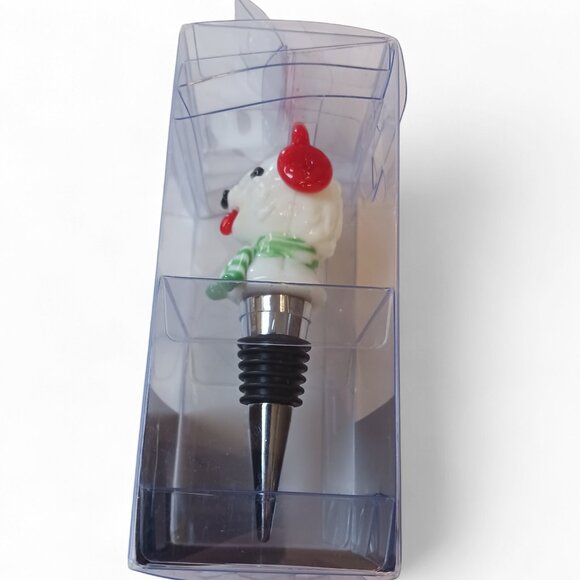 NWT Pier 1 Christmas Dog Wine Bottle Stopper – Red Earmuffs & Scarf 🎄 - Picture 4 of 9